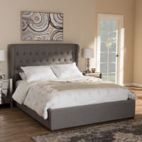 Baxton Studio CF8881-Light Grey-Queen Penelope Modern and Contemporary Light Grey Fabric Queen Size Gas-Lift Platform Bed
